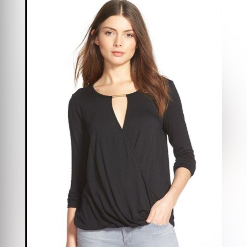 Ella Moss Bella sexy low cut black long sleeve top, Sz XS